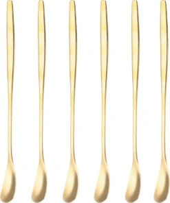 House Of Husk Latte Macchiato Lepels Set - Lange Theelepels - Koffielepels - Longdrinklepels - Barlepel - RVS - 6 Stuks - 17CM - Goud