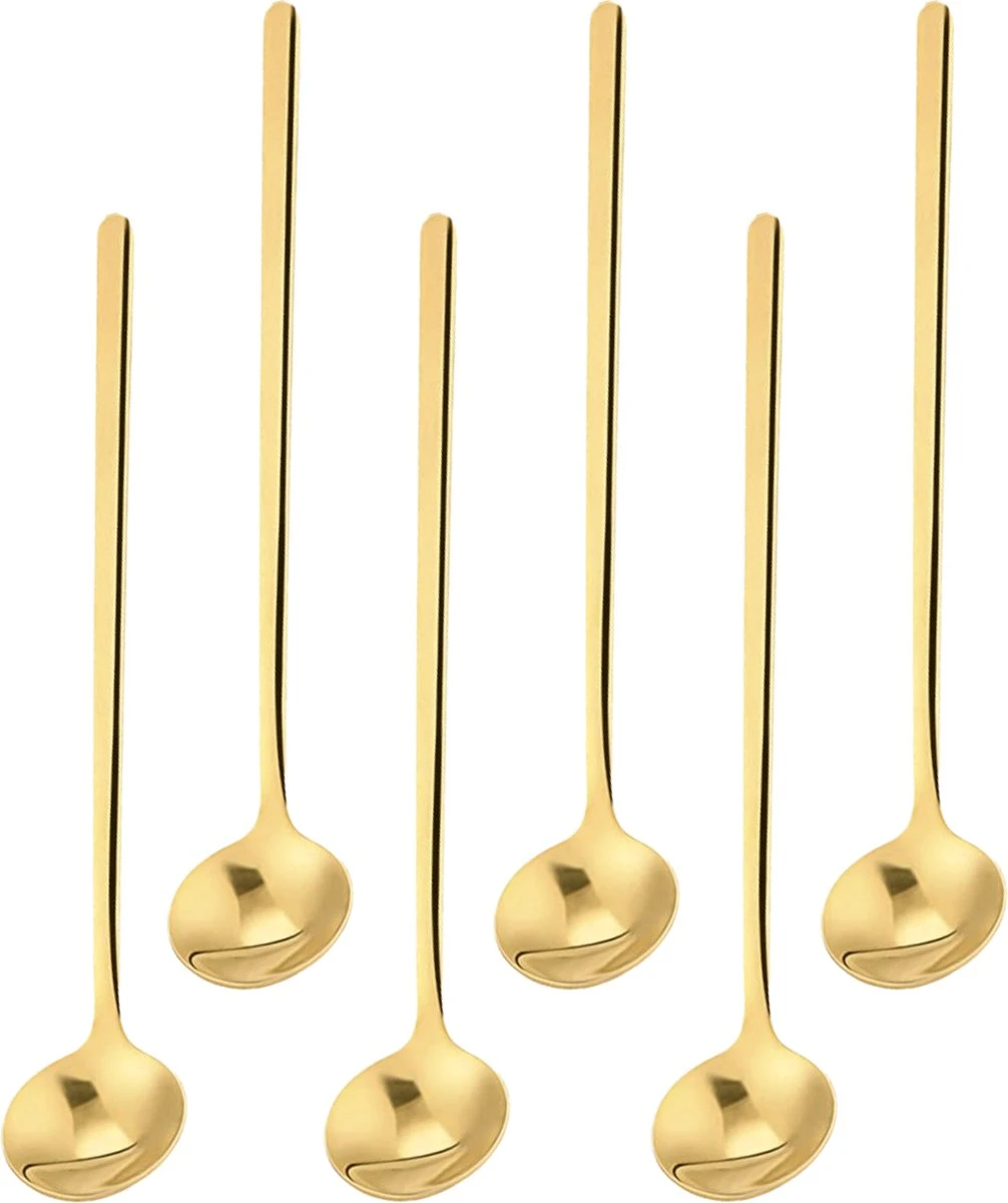 House Of Husk® Lange Theelepels Set - Latte Macchiato Lepels - Koffielepels - Theelepeltjes - RVS - 17cm - 6 Stuks - Goud 1 House Of Husk® Lange Theelepels Set - Latte Macchiato Lepels - Koffielepels - Theelepeltjes - RVS - 17cm - 6 Stuks - Goud