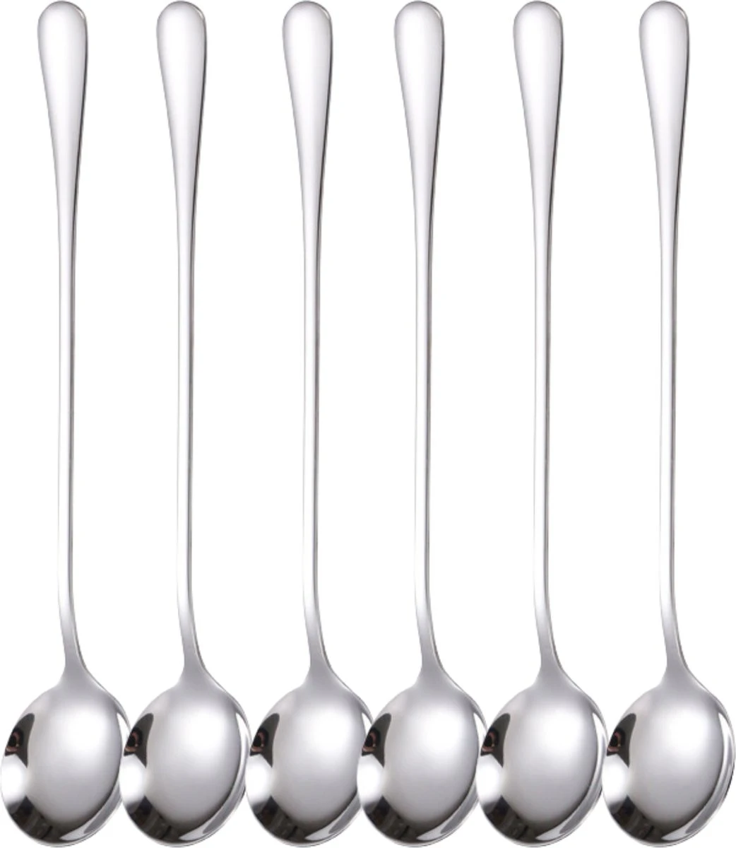 House Of Husk Latte Macchiato Lepels Set - Lange Theelepels - Koffielepels - Longdrinklepels - Sorbetlepels - Barlepel - RVS - 6 Stuks - 19CM - Zilver 1 House Of Husk Latte Macchiato Lepels Set - Lange Theelepels - Koffielepels - Longdrinklepels - Sorbetlepels - Barlepel - RVS - 6 Stuks - 19CM - Zilver