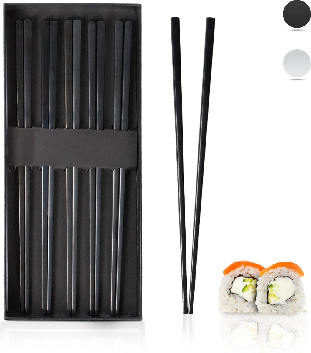 Dymund® Chopsticks - 5 Persoons Eetstokjes Set - Herbruikbaar - RVS - Zwart 1 Dymund® Chopsticks - 5 Persoons Eetstokjes Set - Herbruikbaar - RVS - Zwart