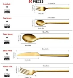 Cadeau 30-delige Gouden Zilverwerk Set Bestekset, Velaze 18/10 Roestvrijstalen Gebruiksvoorwerpen Service Voor 6 Personen Inclusief Dinerlepel, Diner Vork, Diner Mes, Dessertvork En Theelepel, Spiegel Gepolijst Ontwerp 18 Cadeau 30-delige Gouden Zilverwerk Set Bestekset, Velaze 18/10 Roestvrijstalen Gebruiksvoorwerpen Service Voor 6 Personen Inclusief Dinerlepel, Diner Vork, Diner Mes, Dessertvork En Theelepel, Spiegel Gepolijst Ontwerp -AMEFA Winkel 1125x1200