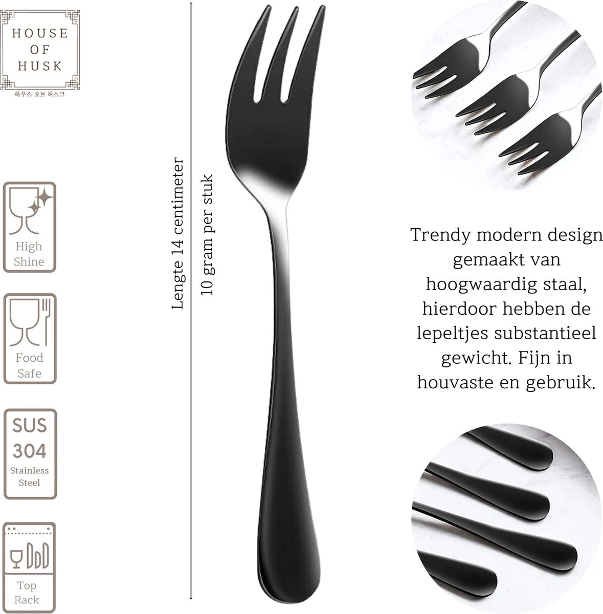 House Of Husk® Gebaksvorkjes - Dessertvorken - Taartvorkjes - Cocktailvorken - Klein Vorkjes - 12 Stuks - RVS - Zwart 2 House Of Husk® Gebaksvorkjes - Dessertvorken - Taartvorkjes - Cocktailvorken - Klein Vorkjes - 12 Stuks - RVS - Zwart - Afbeelding 2