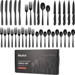 AMEFA Winkel 6 Deleca 6 Persoons Bestekset (36-delig) - Lepels, Messen, Vorken & Steakmessen - Vaatwasserbestendig - Zwart / RVS