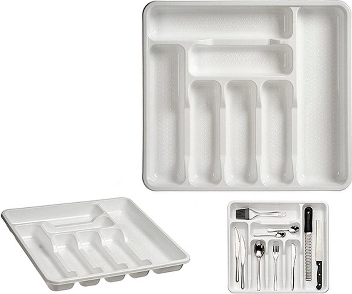 Kunststof Bestekbak/bestekhouder 7-vaks Wit 42 X 39 Cm - Keukenlade/besteklade Inzetbakken 4 Kunststof Bestekbak/bestekhouder 7-vaks Wit 42 X 39 Cm - Keukenlade/besteklade Inzetbakken - Afbeelding 4
