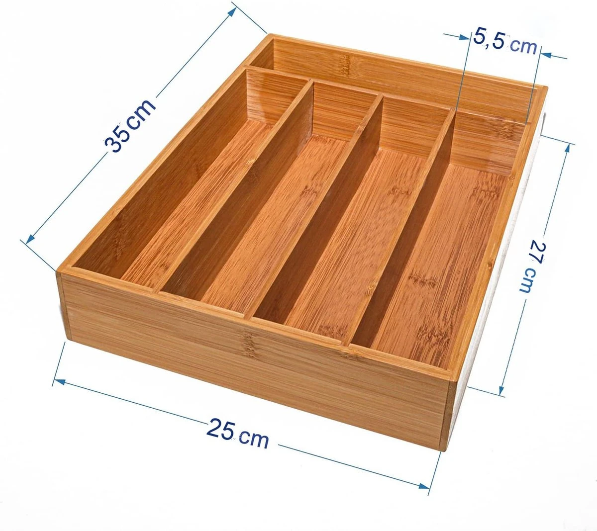 Merkloos Bamboehouten Bestekbak - 5 Compartimenten - 25 X 35 X 6 Cm. - Organizer - 5 Vaks 5 Merkloos Bamboehouten Bestekbak - 5 Compartimenten - 25 X 35 X 6 Cm. - Organizer - 5 Vaks - Afbeelding 5
