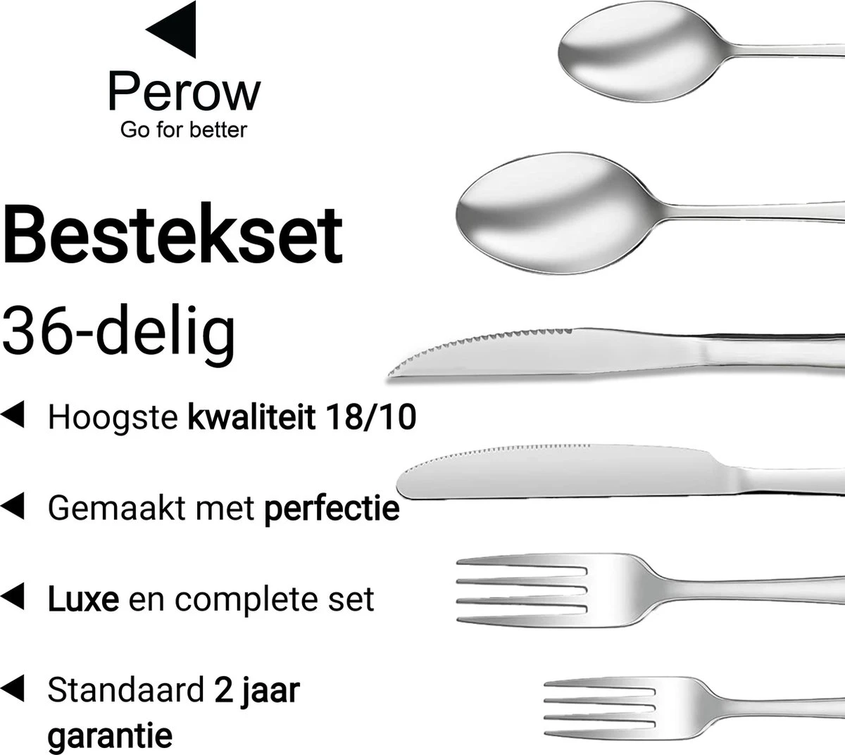 Perow 6 Persoons Bestekset – 36 Delig – 18/10 Edelstaal – Lepels, Messen, Vorken & Steakmessen – Vaatwasserbestendig – Zilver - Serviessets 6 Perow 6 Persoons Bestekset – 36 Delig – 18/10 Edelstaal – Lepels, Messen, Vorken & Steakmessen – Vaatwasserbestendig – Zilver - Serviessets - Afbeelding 6