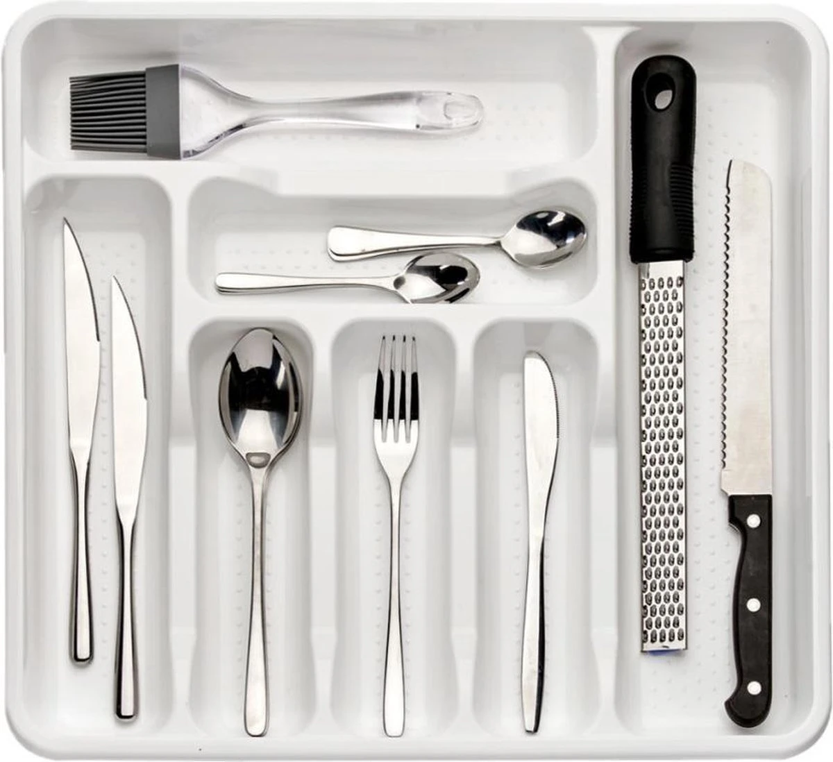 Kunststof Bestekbak/bestekhouder 7-vaks Wit 42 X 39 Cm - Keukenlade/besteklade Inzetbakken 2 Kunststof Bestekbak/bestekhouder 7-vaks Wit 42 X 39 Cm - Keukenlade/besteklade Inzetbakken - Afbeelding 2