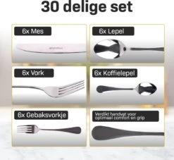Grandlux Bestekset 6 Persoons 30-delig - Zilver Bestek - Messen, Vorken, Lepels - Cutlery Set - RVS -AMEFA Winkel 1200x1103