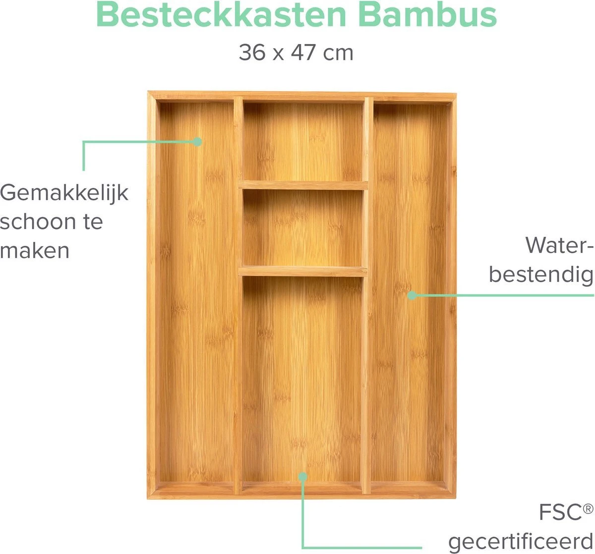 Coninx Bestekbak Bamboe 36CM Breed - Besteklade - Opbergbak - Duurzaam - Voor Laden Vanaf 47cm Diep 7 Coninx Bestekbak Bamboe 36CM Breed - Besteklade - Opbergbak - Duurzaam - Voor Laden Vanaf 47cm Diep - Afbeelding 7