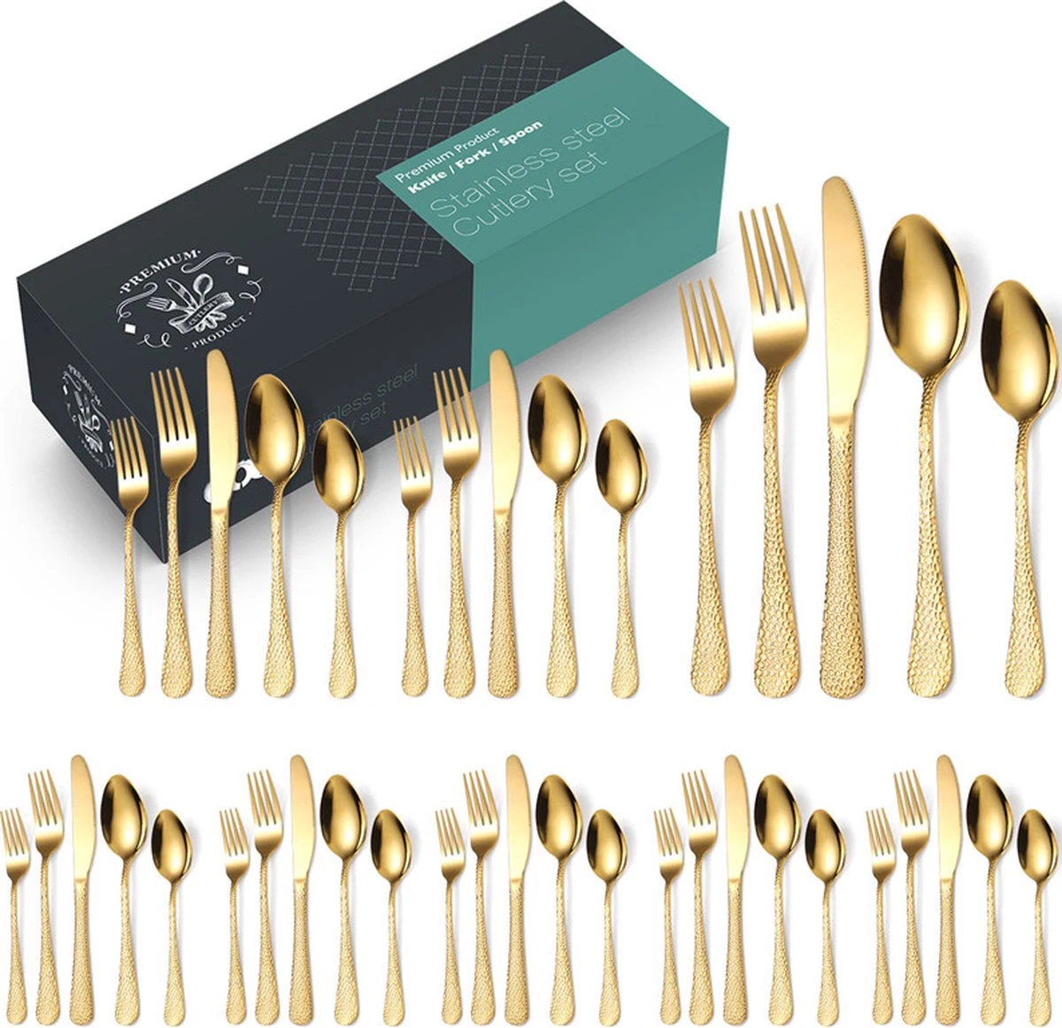 40-delige RVS Snakeskin Bestekset- Geschikt Voor8-personen -trendy Design-goud 1 40-delige RVS Snakeskin Bestekset- Geschikt Voor8-personen -trendy Design-goud