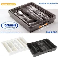 AMEFA Winkel 32 Tontarelli Mixy Verstelbare Bestekbak Met Dubbele Tray B 31,7 Tot 55 X L 41,8 X H7,7 Cm - Antraciet