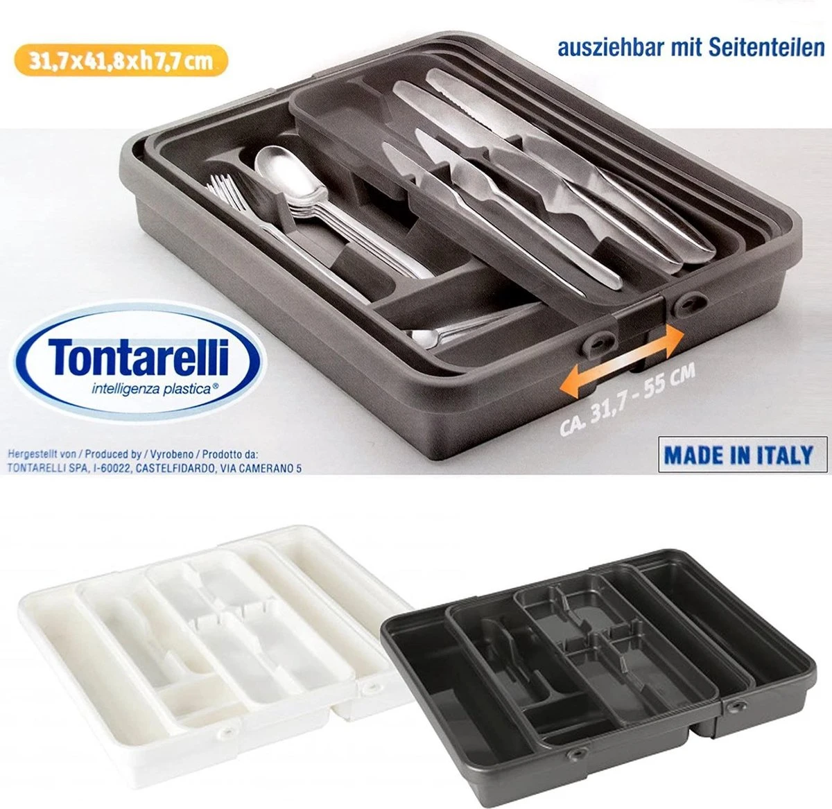 Tontarelli Mixy Verstelbare Bestekbak Met Dubbele Tray B 31,7 Tot 55 X L 41,8 X H7,7 Cm - Antraciet 1 Tontarelli Mixy Verstelbare Bestekbak Met Dubbele Tray B 31,7 Tot 55 X L 41,8 X H7,7 Cm - Antraciet