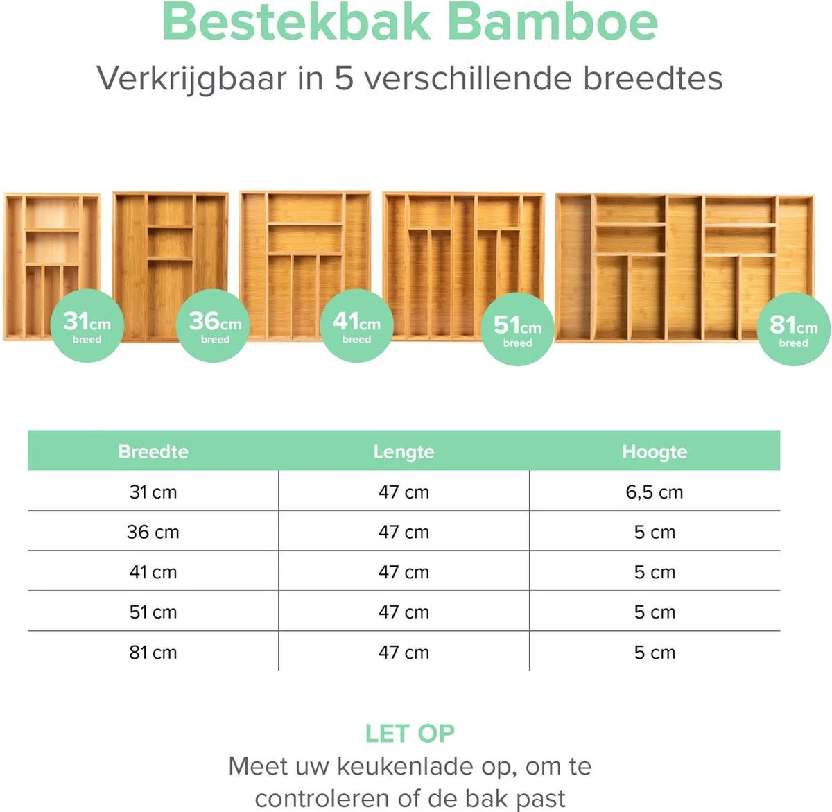 Coninx Bestekbak Bamboe 36CM Breed - Besteklade - Opbergbak - Duurzaam - Voor Laden Vanaf 47cm Diep 5 Coninx Bestekbak Bamboe 36CM Breed - Besteklade - Opbergbak - Duurzaam - Voor Laden Vanaf 47cm Diep - Afbeelding 5