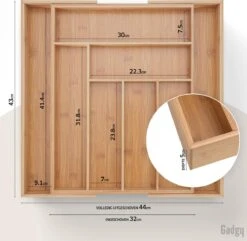 Gadgy Uitschuifbare Bestekbak - Uitschuifbare Bestekcassette Hout - Besteklade - Ladeverdeler - 6/8 Vakken - Bamboe -AMEFA Winkel 1200x1173 4