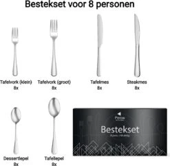 Perow 8 Persoons Bestekset - 48 Delig - 18/10 Edelstaal - Lepels, Messen, Vorken & Steakmessen - Vaatwasser Bestendig - Zilver -AMEFA Winkel 1200x1177