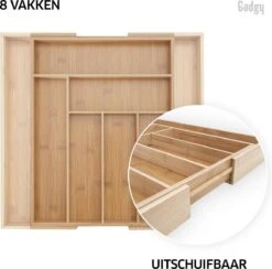 Gadgy Uitschuifbare Bestekbak - Uitschuifbare Bestekcassette Hout - Besteklade - Ladeverdeler - 6/8 Vakken - Bamboe -AMEFA Winkel 1200x1186