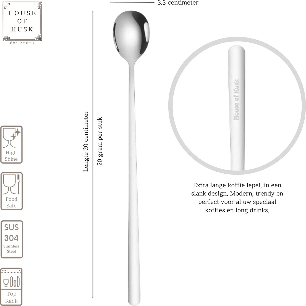 House Of Husk Latte Macchiato Lepels Set - Lange Theelepels - Koffielepels - Longdrinklepels - Sorbetlepels - Barlepel - RVS - 6 Stuks - 20CM - Zilver 2 House Of Husk Latte Macchiato Lepels Set - Lange Theelepels - Koffielepels - Longdrinklepels - Sorbetlepels - Barlepel - RVS - 6 Stuks - 20CM - Zilver - Afbeelding 2