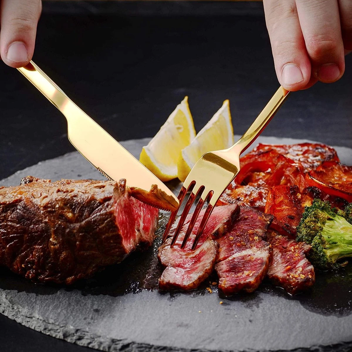 Cadeau 30-delige Gouden Zilverwerk Set Bestekset, Velaze 18/10 Roestvrijstalen Gebruiksvoorwerpen Service Voor 6 Personen Inclusief Dinerlepel, Diner Vork, Diner Mes, Dessertvork En Theelepel, Spiegel Gepolijst Ontwerp 2 Cadeau 30-delige Gouden Zilverwerk Set Bestekset, Velaze 18/10 Roestvrijstalen Gebruiksvoorwerpen Service Voor 6 Personen Inclusief Dinerlepel, Diner Vork, Diner Mes, Dessertvork En Theelepel, Spiegel Gepolijst Ontwerp - Afbeelding 2