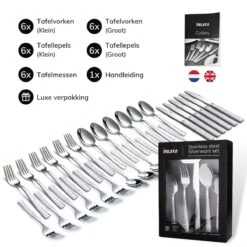 Deleca 6 Persoons Bestekset Deluxe (30-delig) - Vorken, Lepels En Messen - Vaatwasserbestendig - Gehamerd - Zilver / RVS -AMEFA Winkel 1200x1200 199