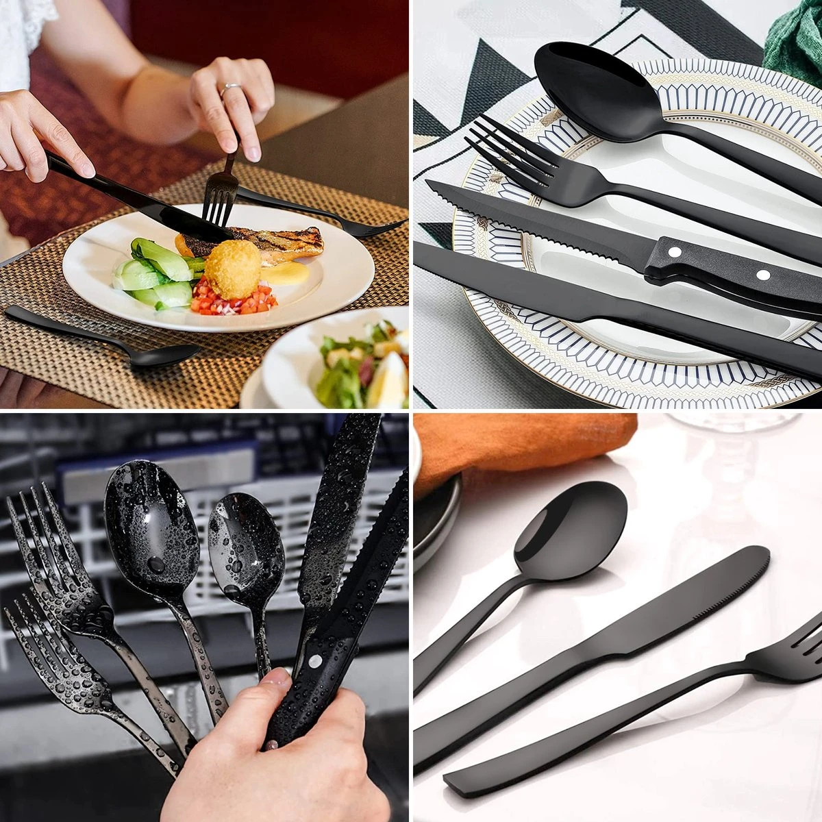 Deleca 6 Persoons Bestekset (36-delig) - Lepels, Messen, Vorken & Steakmessen - Vaatwasserbestendig - Zwart / RVS 4 Deleca 6 Persoons Bestekset (36-delig) - Lepels, Messen, Vorken & Steakmessen - Vaatwasserbestendig - Zwart / RVS - Afbeelding 4