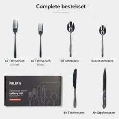 Deleca 6 Persoons Bestekset (36-delig) - Lepels, Messen, Vorken & Steakmessen - Vaatwasserbestendig - Zwart / RVS 18 Deleca 6 Persoons Bestekset (36-delig) - Lepels, Messen, Vorken & Steakmessen - Vaatwasserbestendig - Zwart / RVS -AMEFA Winkel 1200x1200 216