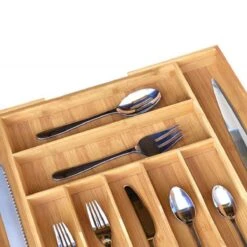 Merkloos Decopatent® Uitschuifbaar Bestekbak - Besteklade - 7 Vaks -> Uitschuifbaar Naar 9 Vakken - Bestekbakken Organizer - Bamboe - Hout -AMEFA Winkel 1200x1200 345