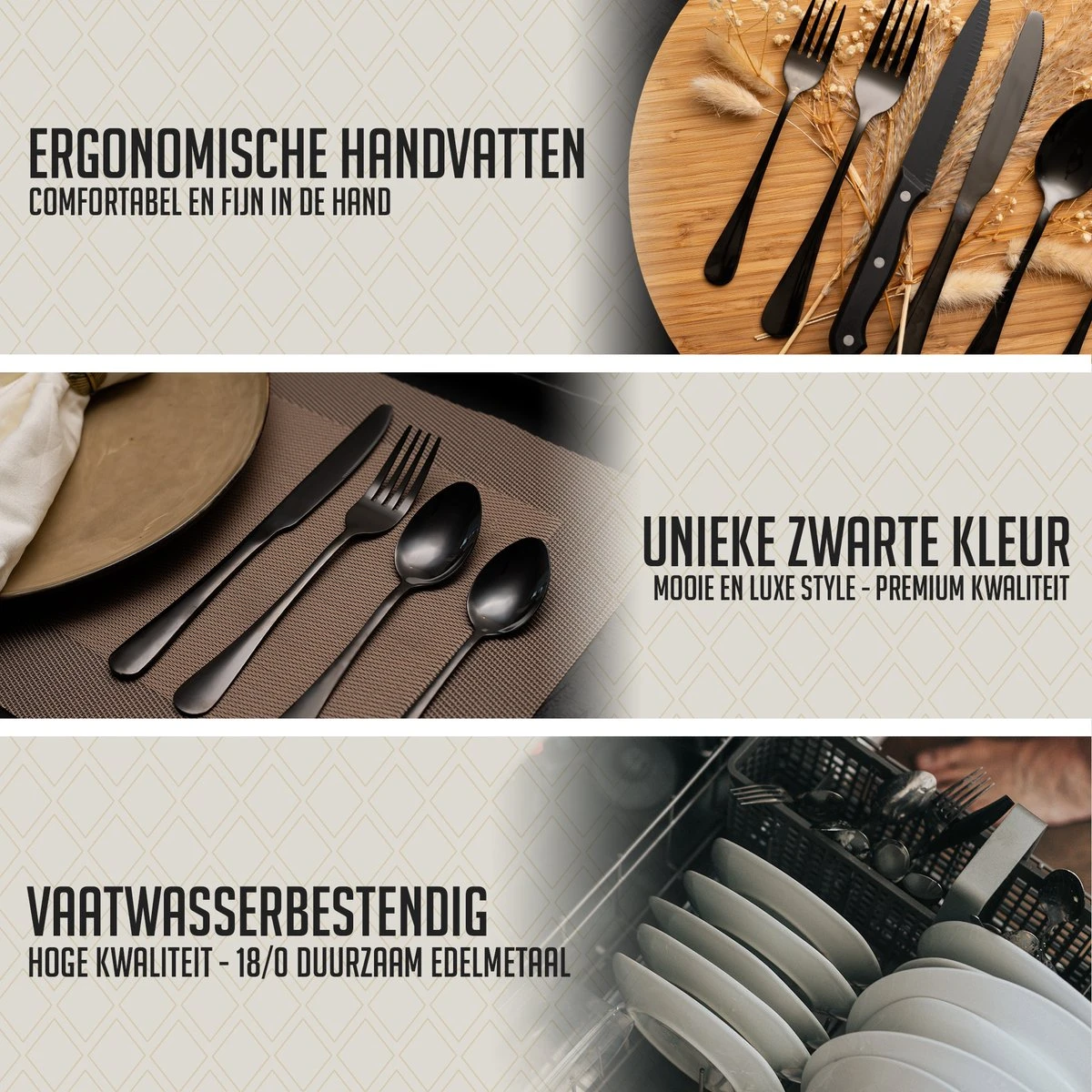 OEC Kitchen Bestekset 36-delig - Zwart - 6 Persoons - Steakmessen - Messen - Vorken - Lepels - RVS 6 OEC Kitchen Bestekset 36-delig - Zwart - 6 Persoons - Steakmessen - Messen - Vorken - Lepels - RVS - Afbeelding 6