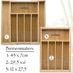 AWEMOZ Bestekbak – Bamboe Besteklade Uitschuifbaar – 5/7 Vakken - Bestekcassette - Bestekhouder Hout - Lade Organizer - Bestek Opbergen - 45 Cm Lang X 30-43 Cm Breed X 4 Cm Hoog -AMEFA Winkel 1200x1200 383