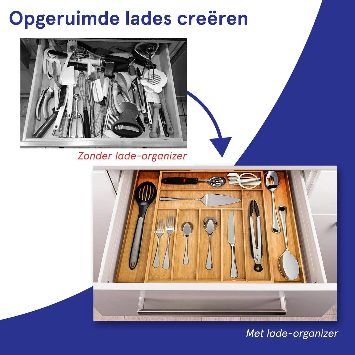 ACAZA Uitschuifbare Bestekbak In Bamboe Hout, Besteklade Met 7 Tot 9 Vakken, Ladeverdeler, Opbergbak, Bestekcassette, Verstelbaar 8 ACAZA Uitschuifbare Bestekbak In Bamboe Hout, Besteklade Met 7 Tot 9 Vakken, Ladeverdeler, Opbergbak, Bestekcassette, Verstelbaar - Afbeelding 8