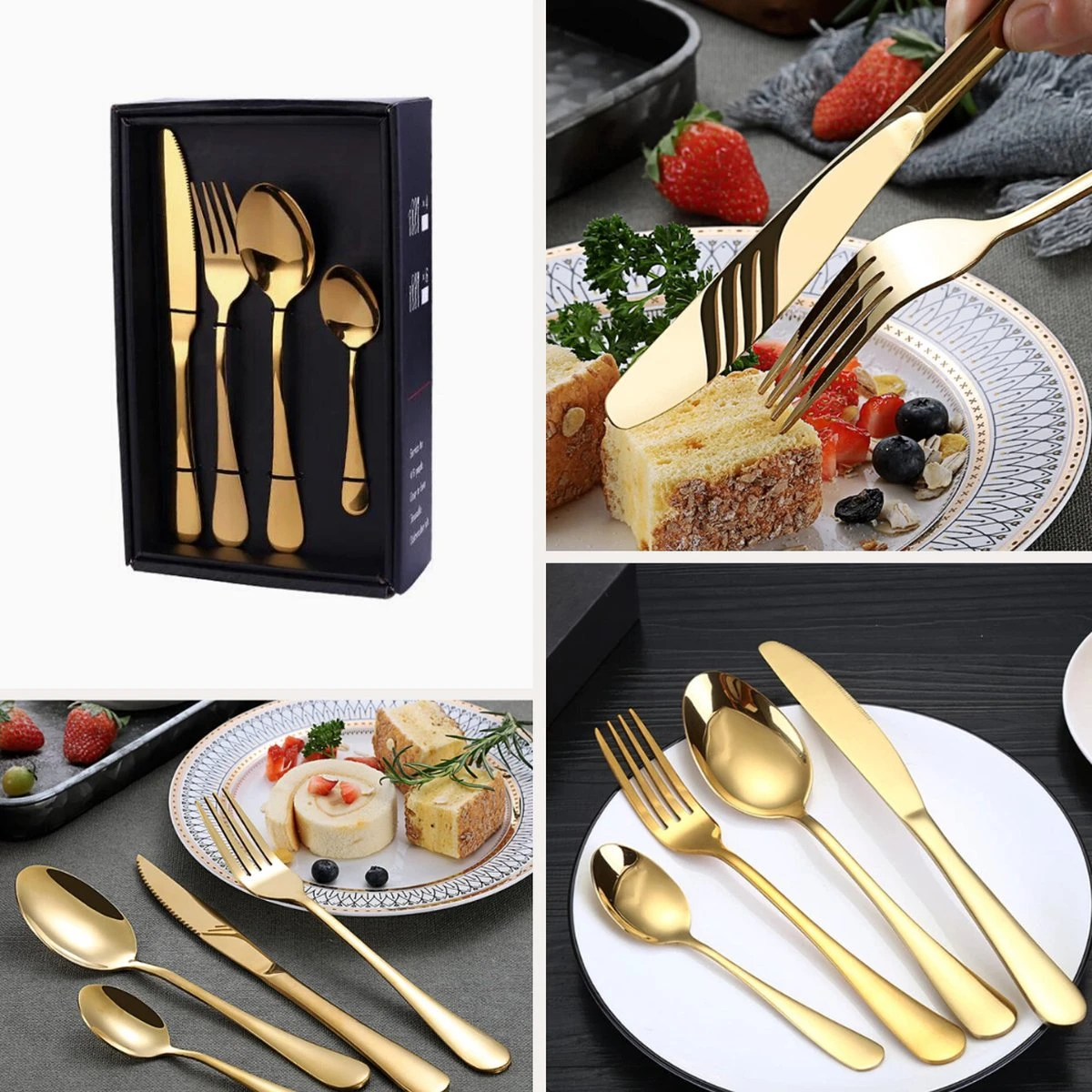 SensaHome - 20-Delige Bestek Set - Inclusief Mes/Vork/Lepel - 4 Personen - Goud 16 SensaHome - 20-Delige Bestek Set - Inclusief Mes/Vork/Lepel - 4 Personen - Goud - Afbeelding 16