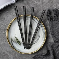 Alheco 6 Paar Koreaanse Chopsticks - Eetstokjes - Metaal / RVS - Zwart -AMEFA Winkel 1200x1200 529