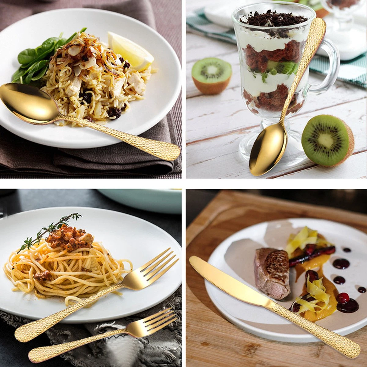 40-delige RVS Snakeskin Bestekset- Geschikt Voor8-personen -trendy Design-goud 3 40-delige RVS Snakeskin Bestekset- Geschikt Voor8-personen -trendy Design-goud - Afbeelding 3