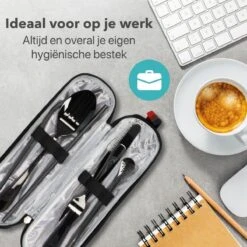 Damster Reisbestek - Verbeterde Versie - Meeneem Bestek Rvs - Reis Bestekset To Go - Incl. Herbruikbare Rietjes - Eenpersoons - Achtdelig - Zwart -AMEFA Winkel 1200x1200 83