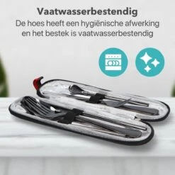 Damster Reisbestek - Verbeterde Versie - Meeneem Bestek Rvs - Reis Bestekset To Go - Incl. Herbruikbare Rietjes - Eenpersoons - Achtdelig - Zwart -AMEFA Winkel 1200x1200 84