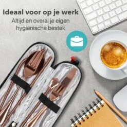 Damster Reisbestek - Verbeterde Versie - Meeneem Bestek Rvs - Reis Bestekset To Go - Incl. Herbruikbare Rietjes - Eenpersoons - Achtdelig - Roodgoud -AMEFA Winkel 1200x1200 89