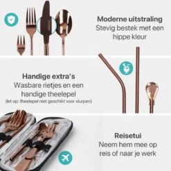 Damster Reisbestek - Verbeterde Versie - Meeneem Bestek Rvs - Reis Bestekset To Go - Incl. Herbruikbare Rietjes - Eenpersoons - Achtdelig - Roodgoud -AMEFA Winkel 1200x1200 92