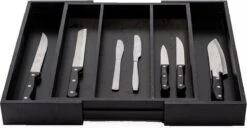 Merkloos Decopatent® Uitschuifbaar Bestekbak - Besteklade - 3 Vaks -> Uitschuifbaar Naar 5 Vakken - Bestekbakken Organizer - Bamboe - Zwart -AMEFA Winkel 1200x622