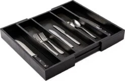 Merkloos Decopatent® Uitschuifbaar Bestekbak - Besteklade - 3 Vaks -> Uitschuifbaar Naar 5 Vakken - Bestekbakken Organizer - Bamboe - Zwart -AMEFA Winkel 1200x776 1