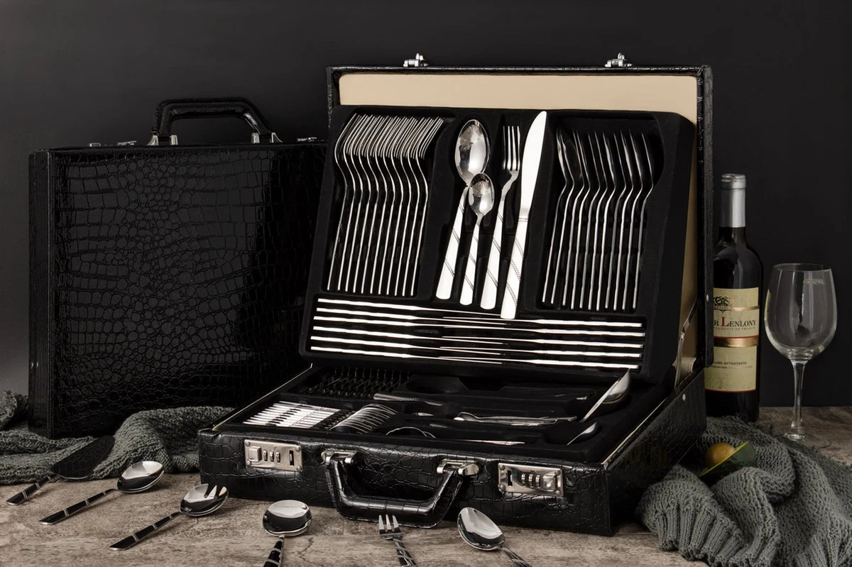 Swiss Pro+ Bestekset In Koffer-72 Delig-12 Persoons-Zwitsers Kwaliteit-Complete Set-100% Roestvrijstaal-Modern 10 Swiss Pro+ Bestekset In Koffer-72 Delig-12 Persoons-Zwitsers Kwaliteit-Complete Set-100% Roestvrijstaal-Modern - Afbeelding 10