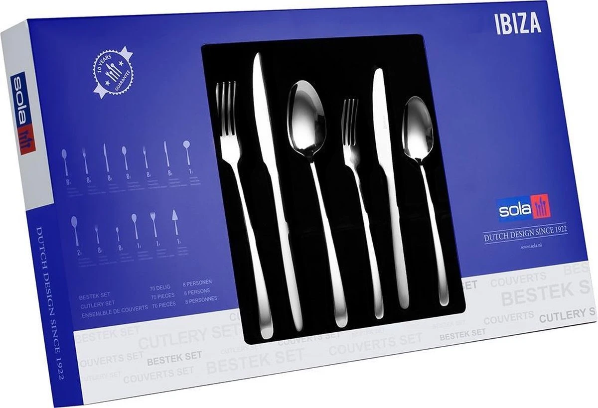 Sola Bestekset Ibiza - Economy - 8 Persoons - 70 Delig - Zilver Chroomstaal 18/0 - RVS 2 Sola Bestekset Ibiza - Economy - 8 Persoons - 70 Delig - Zilver Chroomstaal 18/0 - RVS - Afbeelding 2