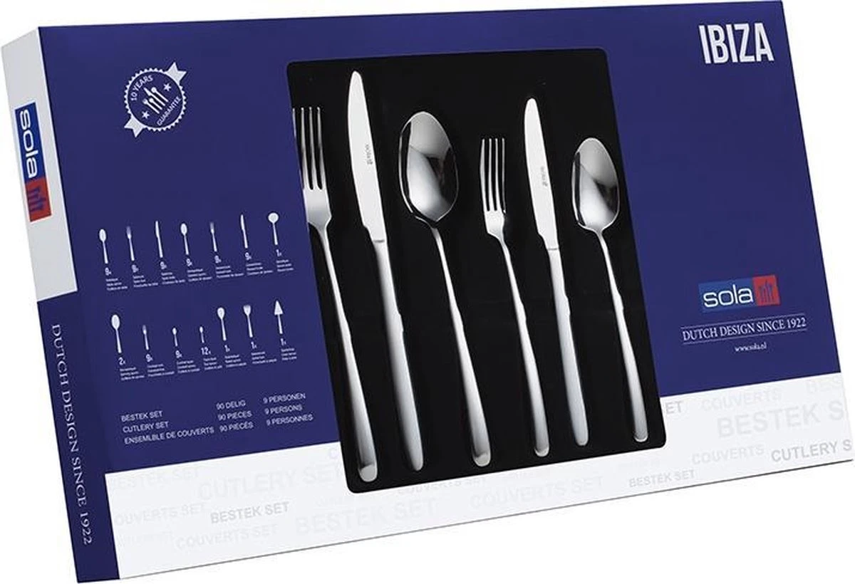 Sola Bestekset Ibiza - Economy - 9 Persoons - 90 Delig - Zilver Chroomstaal 18/0 - RVS 2 Sola Bestekset Ibiza - Economy - 9 Persoons - 90 Delig - Zilver Chroomstaal 18/0 - RVS - Afbeelding 2