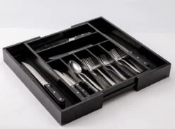 AMEFA Winkel 26 Merkloos Decopatent® Uitschuifbaar Bestekbak - Besteklade - 7 Vaks -> Uitschuifbaar Naar 9 Vakken - Bestekbakken Organizer - Bamboe - Zwart