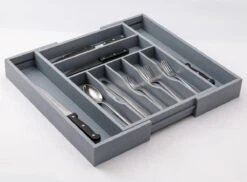 Merkloos Decopatent® Uitschuifbaar Bestekbak - Besteklade - 7 Vaks -> Uitschuifbaar Naar 9 Vakken - Bestekbakken Organizer - Bamboe - Grijs