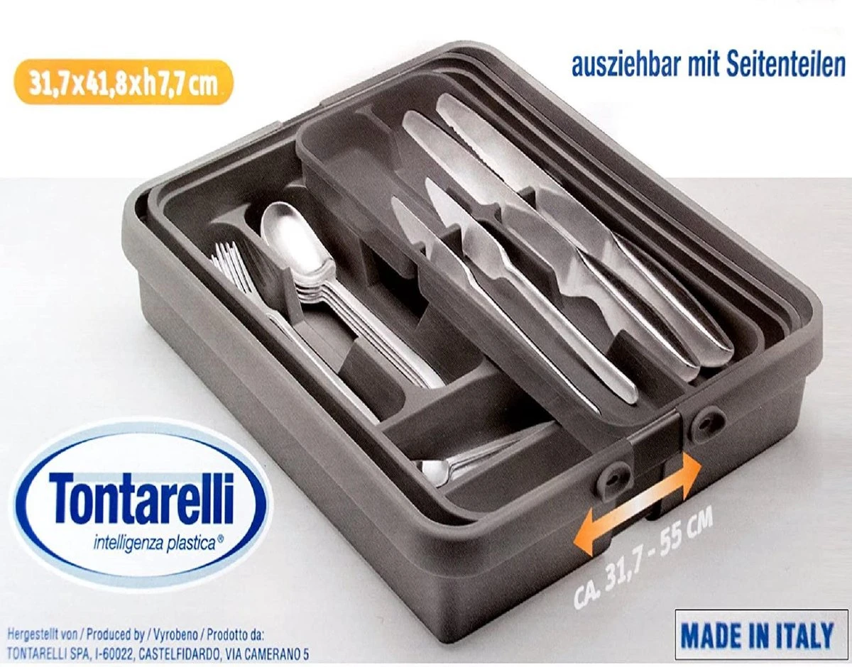 Tontarelli Mixy Verstelbare Bestekbak Met Dubbele Tray B 31,7 Tot 55 X L 41,8 X H7,7 Cm - Antraciet 2 Tontarelli Mixy Verstelbare Bestekbak Met Dubbele Tray B 31,7 Tot 55 X L 41,8 X H7,7 Cm - Antraciet - Afbeelding 2