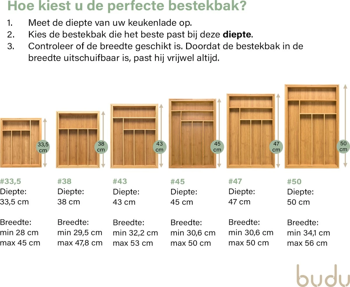 Budu Uitschuifbare Bamboe Bestekbak #45 (45 Cm Diep) - Bestekcassette Hout - Besteklade - 45 X 30,6 - 50 Cm - 6/8 Vakken 2 Budu Uitschuifbare Bamboe Bestekbak #45 (45 Cm Diep) - Bestekcassette Hout - Besteklade - 45 X 30,6 - 50 Cm - 6/8 Vakken - Afbeelding 2