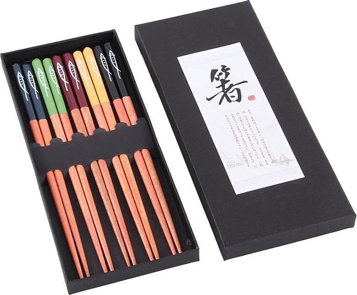 Chopsticks - Hout - 5 Paar - 22,5 Cm - Japanse Stijl - Sushi Giftset 1 Chopsticks - Hout - 5 Paar - 22,5 Cm - Japanse Stijl - Sushi Giftset