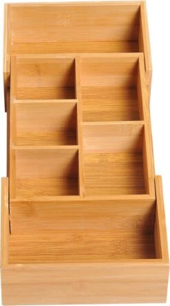 Verstelbare Lade Organizer - Voor Bestek/Keuken/Bureau/Make-Up/Accessoires – Uitschuifbare Lade Inzet Verdeler - Opbergbak Doos - Verstelbaar In 5 Of 7 Compartimenten - Duurzaam Bamboe Hout -AMEFA Winkel 669x1200