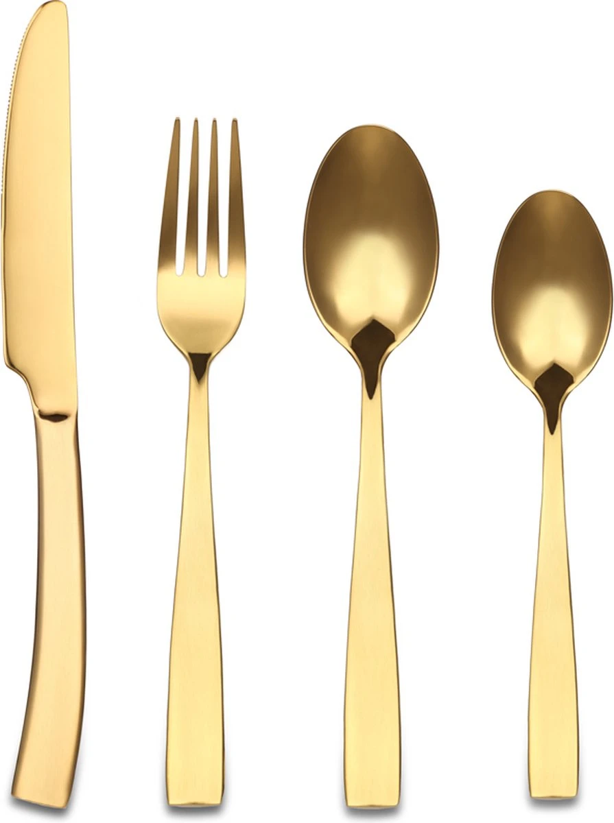 Bestekset - Bestek Goud -24 Delig-Zwitsers Kwaliteit-Complete Set-100% Roestvrijstaal-Gold 24k-Goud 24K 1 Bestekset - Bestek Goud -24 Delig-Zwitsers Kwaliteit-Complete Set-100% Roestvrijstaal-Gold 24k-Goud 24K